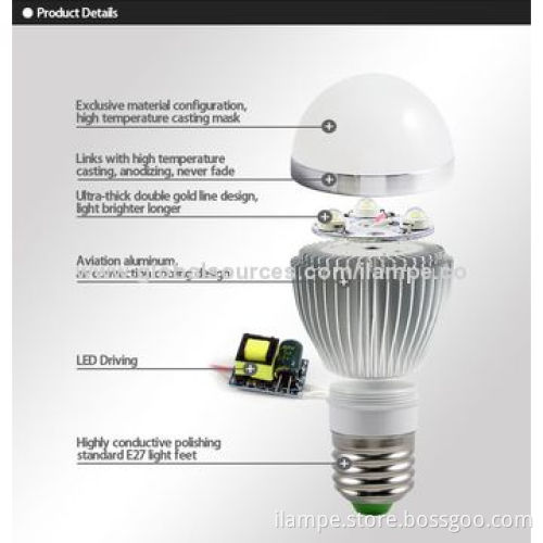 E27 5W LED bulb light with good heat dissipation